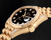 Afbeelding in Gallery-weergave laden, Rolex Datejust 26mm 69178 Zwarte Diamanten Wijzerplaat Geelgoud Horloge 18K