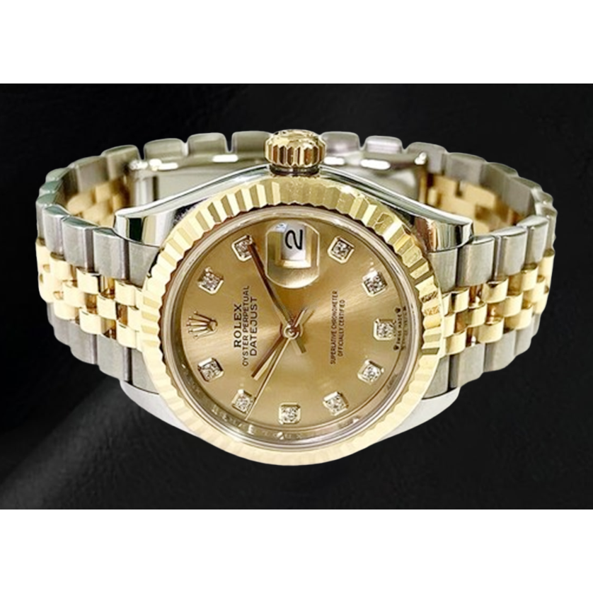 Rolex Datejust 28 mm champagne diamanten wijzerplaat 2010 model tweekleurig horloge