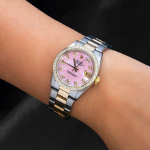 Afbeelding in Gallery-weergave laden, Rolex Datejust 31 mm roze parelmoer diamanten wijzerplaat two tone Oyster armband horloge