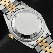Afbeelding in Gallery-weergave laden, Rolex Datejust 36 mm horloge met witte wijzerplaat en diamanten, tweekleurig ontwerp