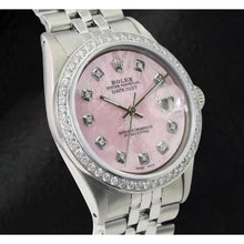 Afbeelding in Gallery-weergave laden, Rolex Datejust 36 mm roze parelmoer diamanten wijzerplaat roestvrij staal horloge