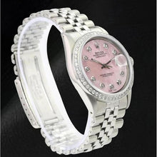 Afbeelding in Gallery-weergave laden, Rolex Datejust 36 mm roze parelmoer diamanten wijzerplaat roestvrij staal horloge