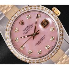 Afbeelding in Gallery-weergave laden, Rolex Datejust 36 mm roze parelmoer diamanten wijzerplaat tweekleurig horloge