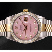 Afbeelding in Gallery-weergave laden, Rolex Datejust 36 mm roze parelmoer diamanten wijzerplaat tweekleurig horloge