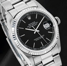 Afbeelding in Gallery-weergave laden, Rolex Datejust 36mm Zwarte Wijzerplaat met Streepindexen Oyster-armband Roestvrij Staal Horloge