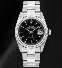 Afbeelding in Gallery-weergave laden, Rolex Datejust 36mm Zwarte Wijzerplaat met Streepindexen Oyster-armband Roestvrij Staal Horloge