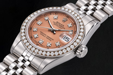Afbeelding in Gallery-weergave laden, Rolex Datejust 68240 Zalmkleurige Fabrieks Diamanten Wijzerplaat 31mm Roestvrij Staal Horloge