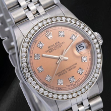 Afbeelding in Gallery-weergave laden, Rolex Datejust 68240 Zalmkleurige Fabrieks Diamanten Wijzerplaat 31mm Roestvrij Staal Horloge