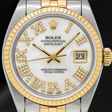 Afbeelding in Gallery-weergave laden, Rolex Datejust 6824 31mm Wit Parelmoer Romeinse Diamanten Wijzerplaat Tweekleurig Jubilee-armband Horloge