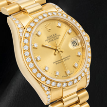 Afbeelding in Gallery-weergave laden, Rolex Datejust 68278 31mm Champagne Diamanten Wijzerplaat President-band Geelgoud Horloge