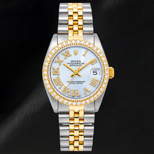 Afbeelding in Gallery-weergave laden, Rolex Datejust 6827 31mm Blauwe Romeinse Diamanten Wijzerplaat Tweekleurig Jubilee-armband Horloge