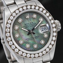 Afbeelding in Gallery-weergave laden, Rolex Datejust 69160 26mm Zwart Parelmoer Diamanten Wijzerplaat Roestvrij Staal Horloge