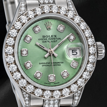 Afbeelding in Gallery-weergave laden, Rolex Datejust 69160 26mm Groene Diamanten Wijzerplaat Roestvrij Staal Semi-diamanten Oyster-armband Horloge