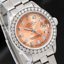 Afbeelding in Gallery-weergave laden, Rolex Datejust 69160 26mm Zalmkleurige Diamanten Wijzerplaat Roestvrij Staal Oyster-armband Horloge