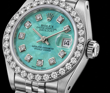 Afbeelding in Gallery-weergave laden, Rolex Datejust 6916 26mm Turkoois Parelmoer Diamanten Wijzerplaat Roestvrij Staal Horloge