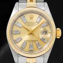 Afbeelding in Gallery-weergave laden, Rolex Datejust 69173 26mm Champagne Baguette Diamanten Wijzerplaat Tweekleurig Horloge