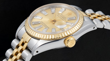 Afbeelding in Gallery-weergave laden, Rolex Datejust 69173 26mm Champagne Baguette Diamanten Wijzerplaat Tweekleurig Horloge