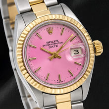 Afbeelding in Gallery-weergave laden, Rolex Datejust 69173 26mm Roze Wijzerplaat Gekartelde Lunette Tweekleurige Oyster-armband Horloge