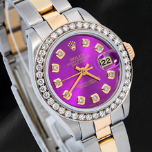 Afbeelding in Gallery-weergave laden, Rolex Datejust 69173 26mm Paarse Diamanten Wijzerplaat Tweekleurig Oyster-armband Horloge