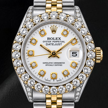 Afbeelding in Gallery-weergave laden, Rolex Datejust 69173 26mm Witte Diamanten Wijzerplaat Tweekleurig Horloge