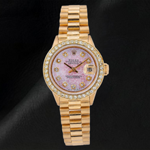 Afbeelding in Gallery-weergave laden, Rolex Datejust 69178 26mm Roze Jubileum Diamanten Wijzerplaat Geelgoud President-band Horloge