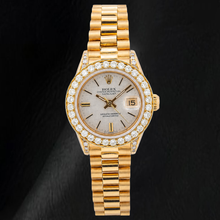 Afbeelding in Gallery-weergave laden, Rolex Datejust 69178 26 mm Zilveren Linnen Diamanten Wijzerplaat Geelgoud Horloge 18k