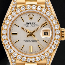 Afbeelding in Gallery-weergave laden, Rolex Datejust 69178 26 mm Zilveren Linnen Diamanten Wijzerplaat Geelgoud Horloge 18k