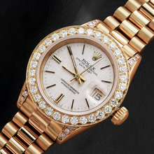 Afbeelding in Gallery-weergave laden, Rolex Datejust 69178 26 mm Zilveren Linnen Diamanten Wijzerplaat Geelgoud Horloge 18k