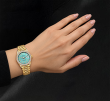 Afbeelding in Gallery-weergave laden, Rolex Datejust 69178 26mm Turkooizen Diamanten Wijzerplaat Geelgoud President Band 18K Horloge