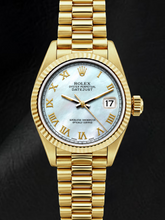 Afbeelding in Gallery-weergave laden, Rolex Datejust 69178 26mm Wit Parelmoer Romeinse Wijzerplaat Geelgoud Horloge