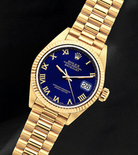 Afbeelding in Gallery-weergave laden, Rolex Datejust 69178 Blauwe Romeinse Wijzerplaat President-band Geelgoud Horloge 18K