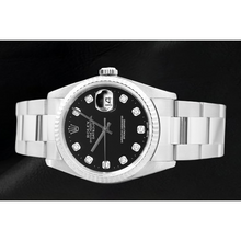 Afbeelding in Gallery-weergave laden, Rolex Datejust Horloge met Zwarte Diamanten Wijzerplaat en Roestvrij Stalen Oyster-armband