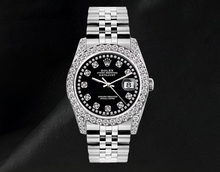 Afbeelding in Gallery-weergave laden, Rolex Datejust Zwarte Diamanten Wijzerplaat met Diamantsnoer 26 mm Roestvrij Staal 6916 Horloge