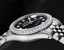 Afbeelding in Gallery-weergave laden, Rolex Datejust Zwarte Diamanten Wijzerplaat met Diamantsnoer 26 mm Roestvrij Staal 6916 Horloge