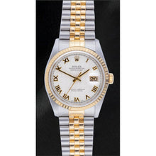 Afbeelding in Gallery-weergave laden, Rolex Datejust Jaar 2002 Witte Romeinse Wijzerplaat 36 mm Tweekleurig Horloge2