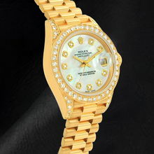 Afbeelding in Gallery-weergave laden, Rolex Datejust Jaar 2003 Wit Parelmoer Diamant Wijzerplaat 26 mm Geel Goud Dameshorloge
