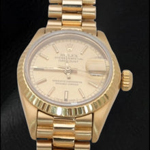 Afbeelding in Gallery-weergave laden, Rolex Datejust presidentiële stijl 26 mm champagne wijzerplaat geelgoud dameshorloge