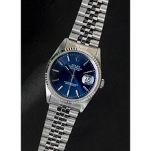 Afbeelding in Gallery-weergave laden, Rolex Datejust roestvrijstalen horloge van 36 mm met blauwe stickwijzerplaat
