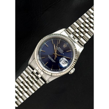 Afbeelding in Gallery-weergave laden, Rolex Datejust roestvrijstalen horloge van 36 mm met blauwe stickwijzerplaat