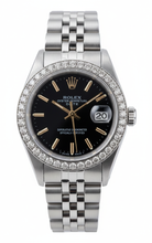 Afbeelding in Gallery-weergave laden, Rolex Datum-horloge roestvrijstalen jubileum zwarte wijzerplaatrand