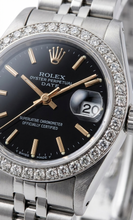 Afbeelding in Gallery-weergave laden, Rolex Datum-horloge roestvrijstalen jubileum zwarte wijzerplaatrand