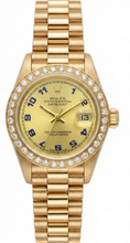 Afbeelding in Gallery-weergave laden, Rolex Datumjust-horloge met champagnekleurige Arabische wijzerplaat Goudkleurige voorzitter Stijl-diamant