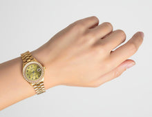 Afbeelding in Gallery-weergave laden, Rolex Datumjust-horloge met champagnekleurige Arabische wijzerplaat Goudkleurige voorzitter Stijl-diamant P2