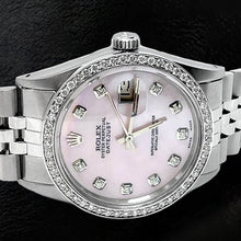 Afbeelding in Gallery-weergave laden, Rolex Datumjust-horloge met roze diamanten wijzerplaat Oester eeuwigdurende lunette diamanten snelverstelling