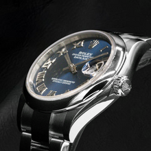Afbeelding in Gallery-weergave laden, Rolex Datumjust 31 mm roestvrijstalen dameshorloge met blauwe Romeinse wijzerplaat