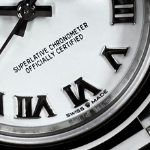 Afbeelding in Gallery-weergave laden, Rolex Datumjust 31 mm stalen dameshorloge met witte Romeinse wijzerplaat