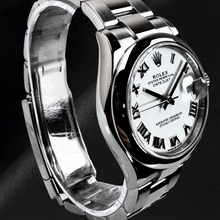 Afbeelding in Gallery-weergave laden, Rolex Datumjust 31 mm stalen dameshorloge met witte Romeinse wijzerplaat
