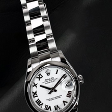 Afbeelding in Gallery-weergave laden, Rolex Datumjust 31 mm stalen dameshorloge met witte Romeinse wijzerplaat