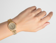 Afbeelding in Gallery-weergave laden, Rolex Datumjust Champagne Tapijtwerk wijzerplaat met krijtstreep horloge goud voorzitter P2