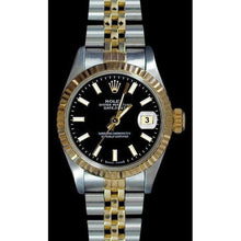 Afbeelding in Gallery-weergave laden, Rolex Datumjust Dameshorloge Zwarte Stok wijzerplaat roestvrij staal & Gouden Jubileum